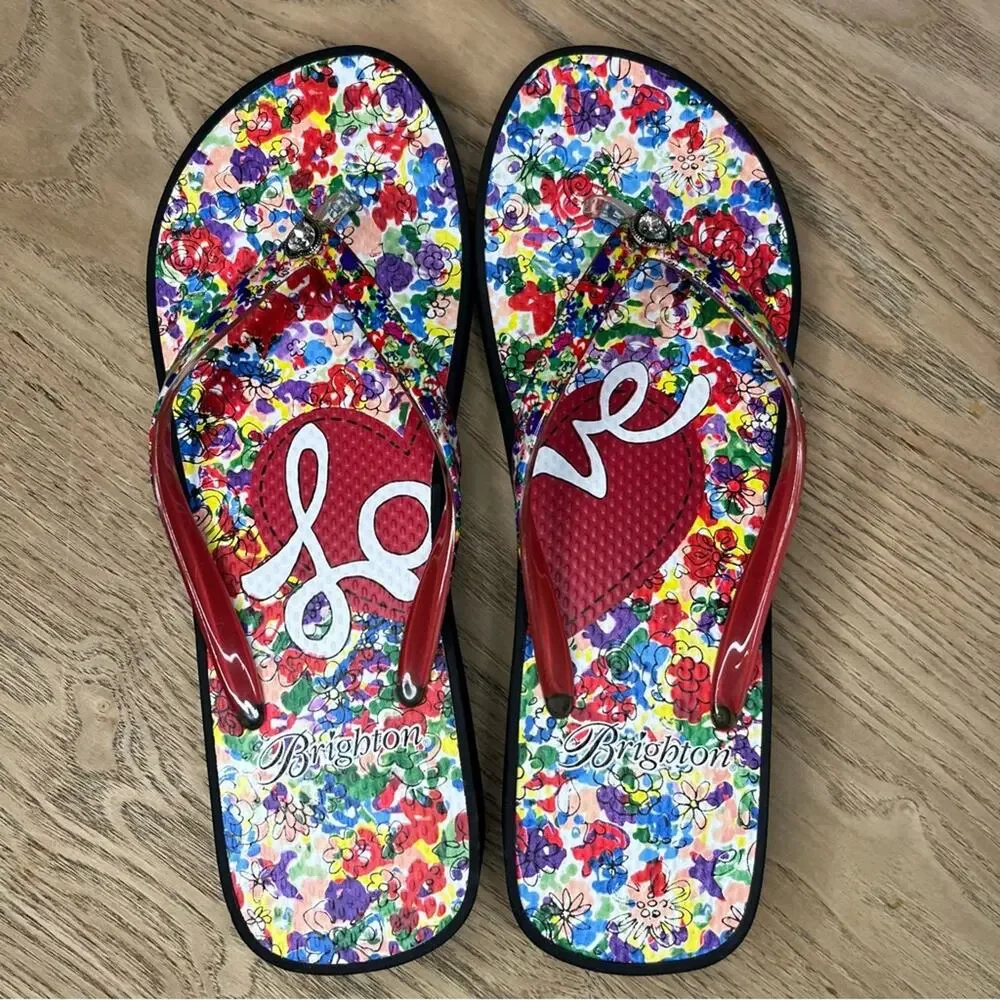 Brighton Posies Love Platform Sandals Floral Wedge Flip Flops Women’s Size 9 - Picture 3 of 6